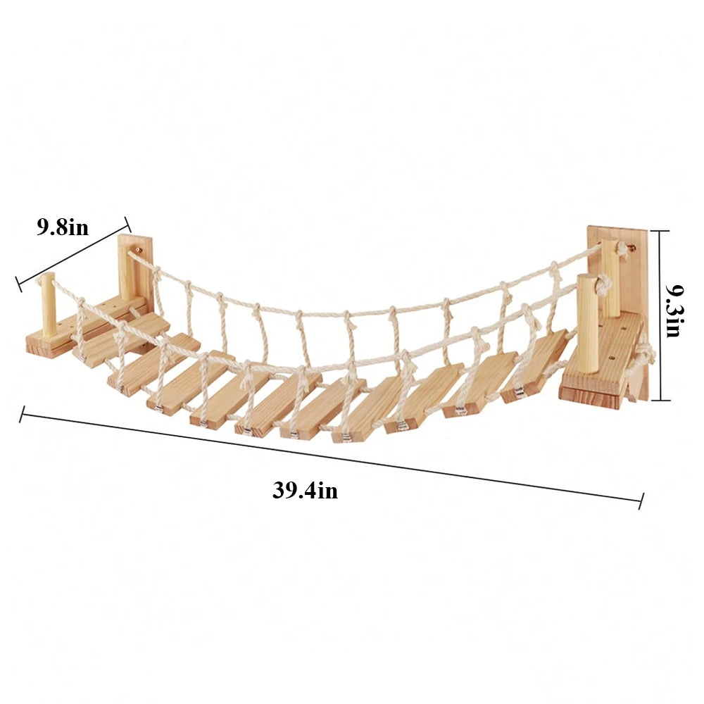 39.4In Wall-mounted Cat Roped Bridge for Indoor Cats Steps with Sisal Wall Wooden Furniture for Sleeping Playing Climbing