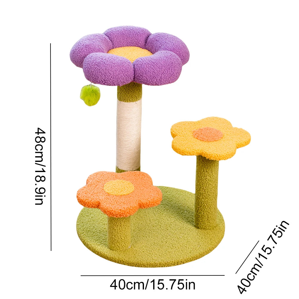 Flower Cat Tree Tower Cat Climbing Frame Sisal Wrapped Cute Cat Tree Multi-Function Interactive Cat Tower 3 Layer for Kittens