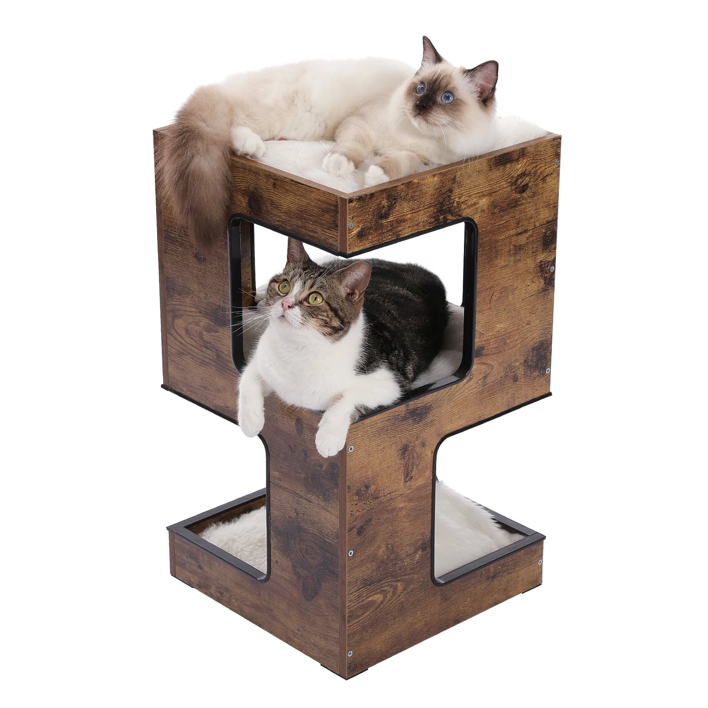 Modern Cat Tree with Scratcher Board, Furniture Bed, 3 Levels, Spacious Top Scratching Pad, House, Removable Soft Cushion, Toys