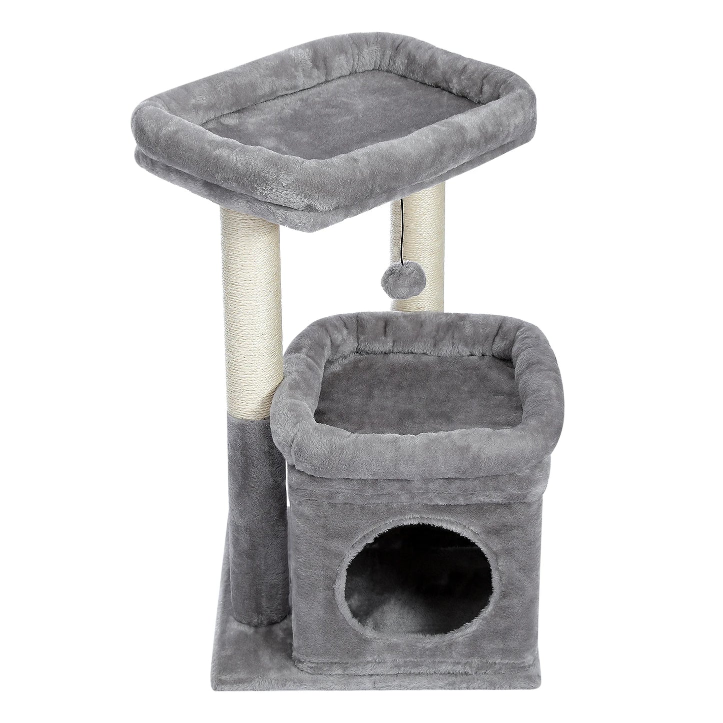 Cat Tree Cat Tower for Indoor Cats with Private Cozy Cat Condo Natural Sisal Scratching Posts and Plush Pom-pom for Small Cats