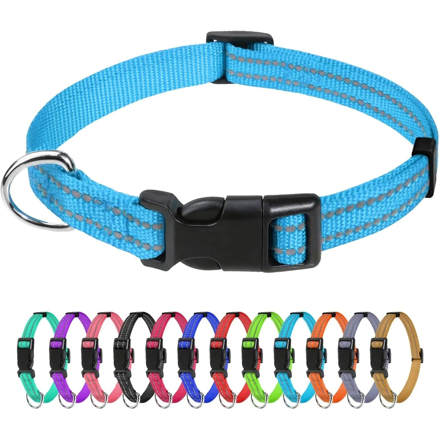 Dog Collars for Small Dogs, Reflective Nylon Pet Collar with Quick Release Buckle, Small Dog Collar for Boys, Sky Blue, 3/8" Wid