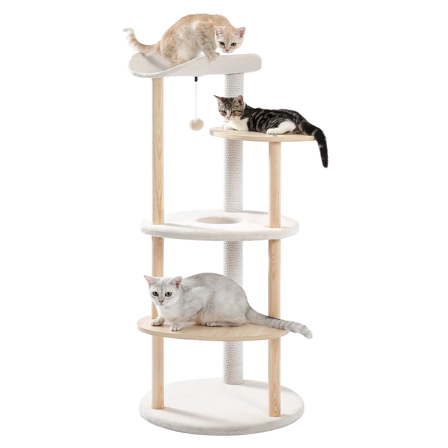 Modern Cat Tree Tower Furniture Wooden with Scratching Post Multi-level Jumping Platform with Condo and Comfortable Perch Beige