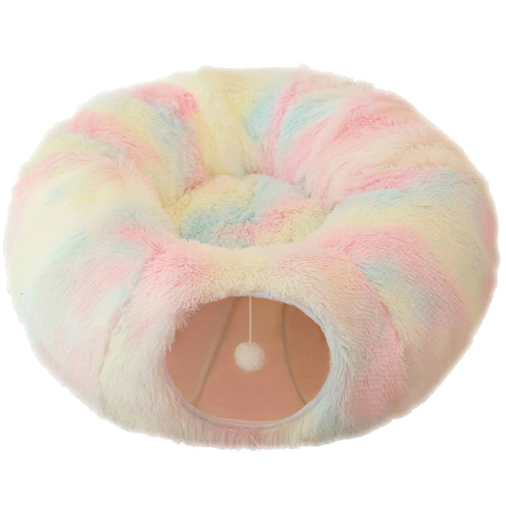Soft Winter Cat Bed and Tunnel Playful Foldable Cat Cave for Deep Sleeping Provides Warmth Comfortable for Cats Small Dogs Pets