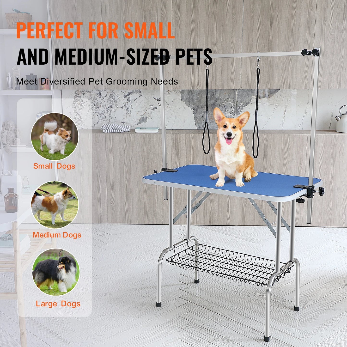 SucceBuy Pet Grooming Table Two Arms with Clamp Dog Station Foldable Pets Stand for Medium Small Dogs with Grooming Loop