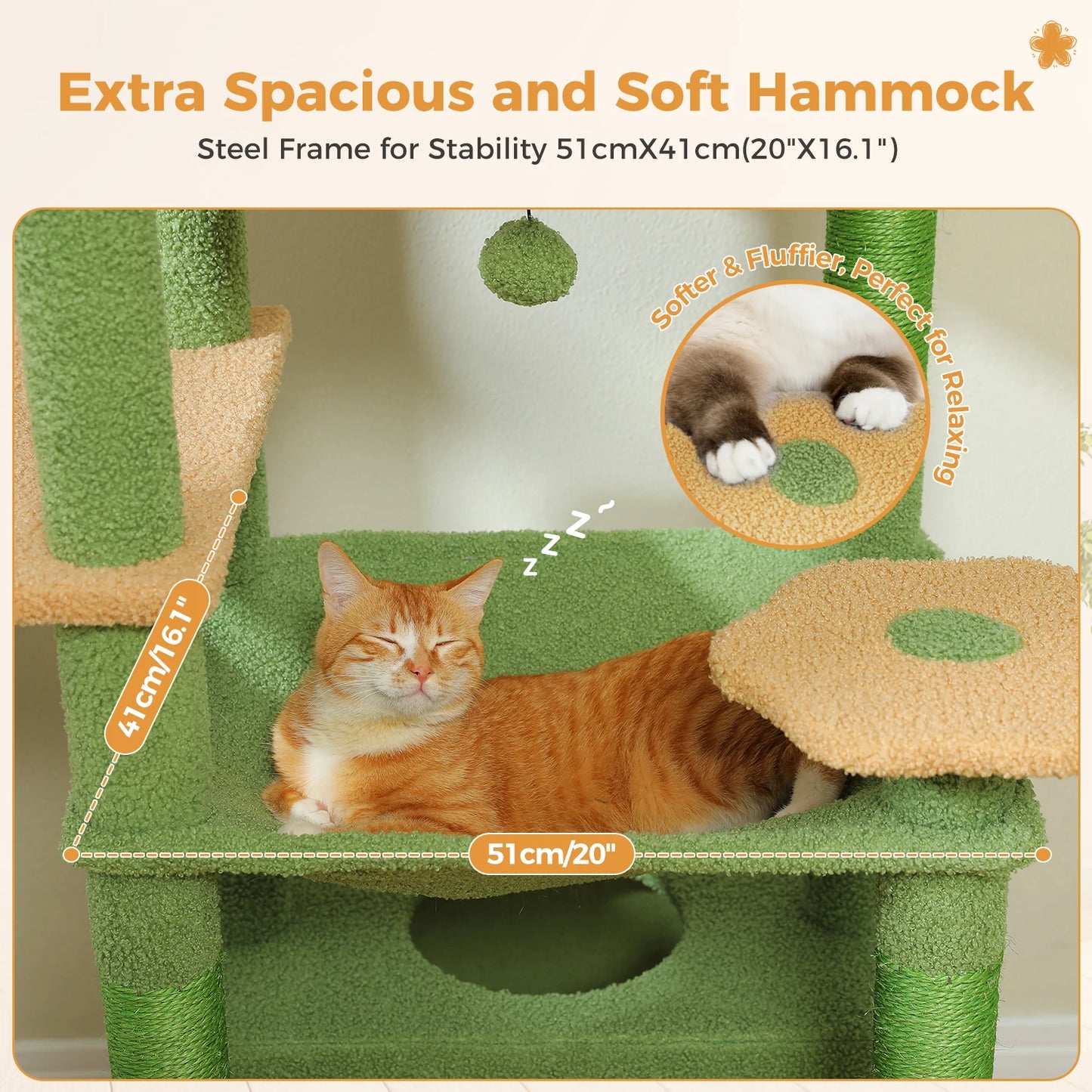 184cm Large Cat Tree Tower for Indoor Cats With Sisal-Covered Scratching Posts Spacious Hammock Padded Perches and Condos Green