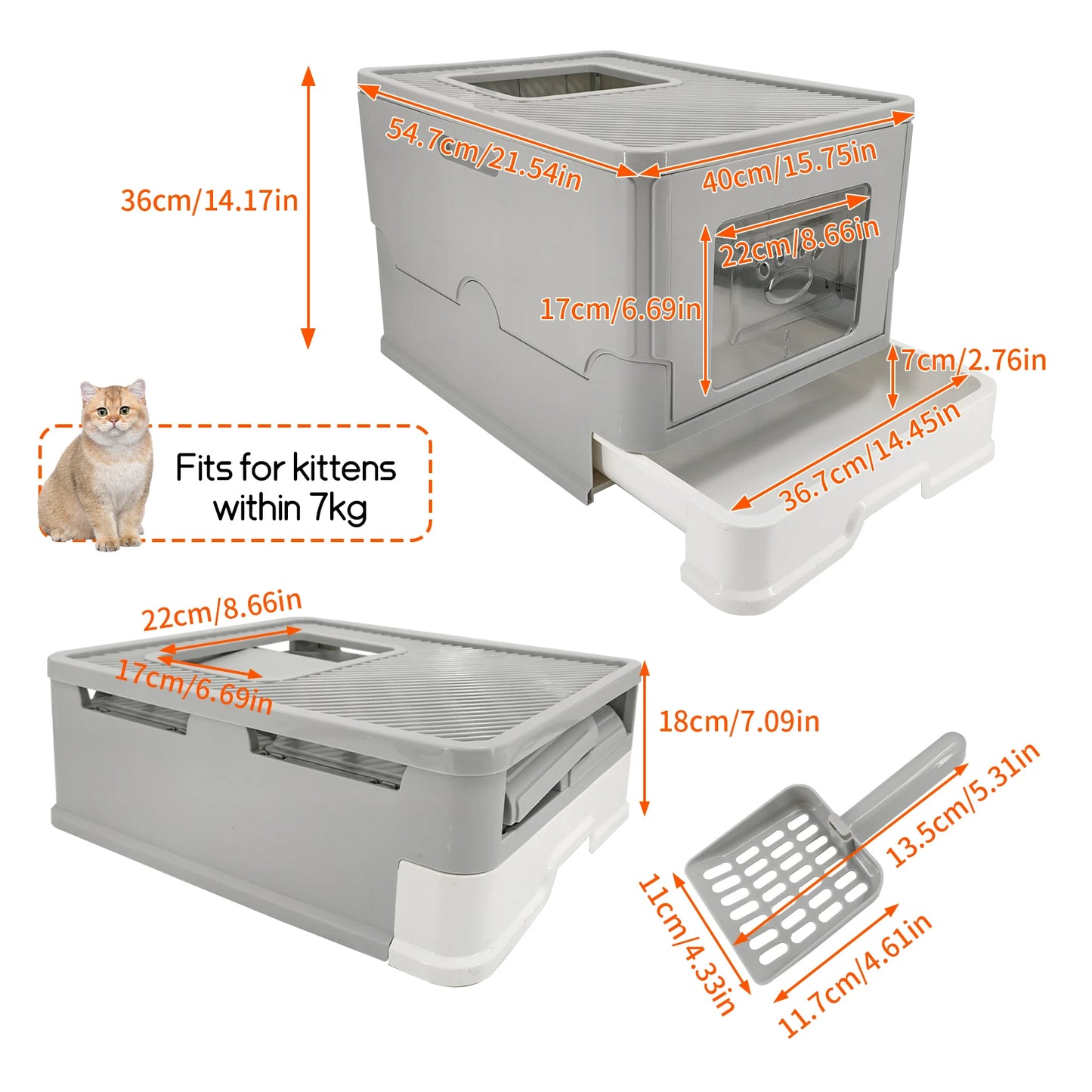 4-Style Cat Litter Box with Lid Large Kitty Litter Box Enclosed with High Sided Enclosure Scoop Non-Sticky