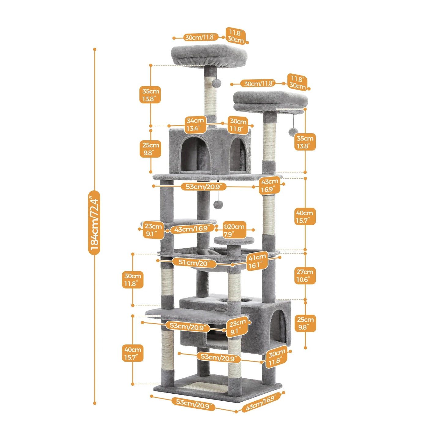 Stable&Safe Cat Tree Multi-Level Cat Tower with Spacious Hammock&Top Perches,Comfortable Condo Perfect for Indoor Cats,Cat Toy