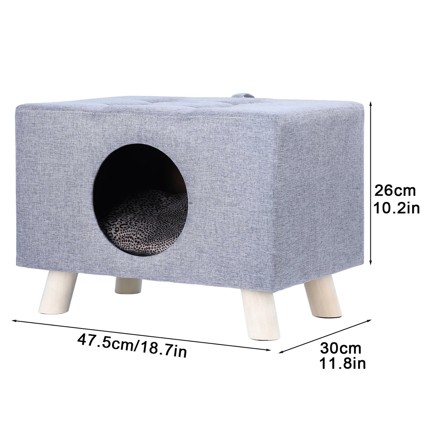 Cat Nest, Pet House Bench, Wood Pet House Cat Cave with Mat, Pet House Foot Rest Stool with Cushion, Cube House for Cats dogs