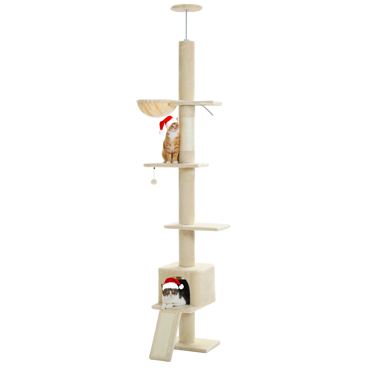 Floor to Ceiling 5 Tiers Cat Tree Tower Cat Climbing Tree Adjustable Height for Indoor Cats with Condo Scratching Post Ladders