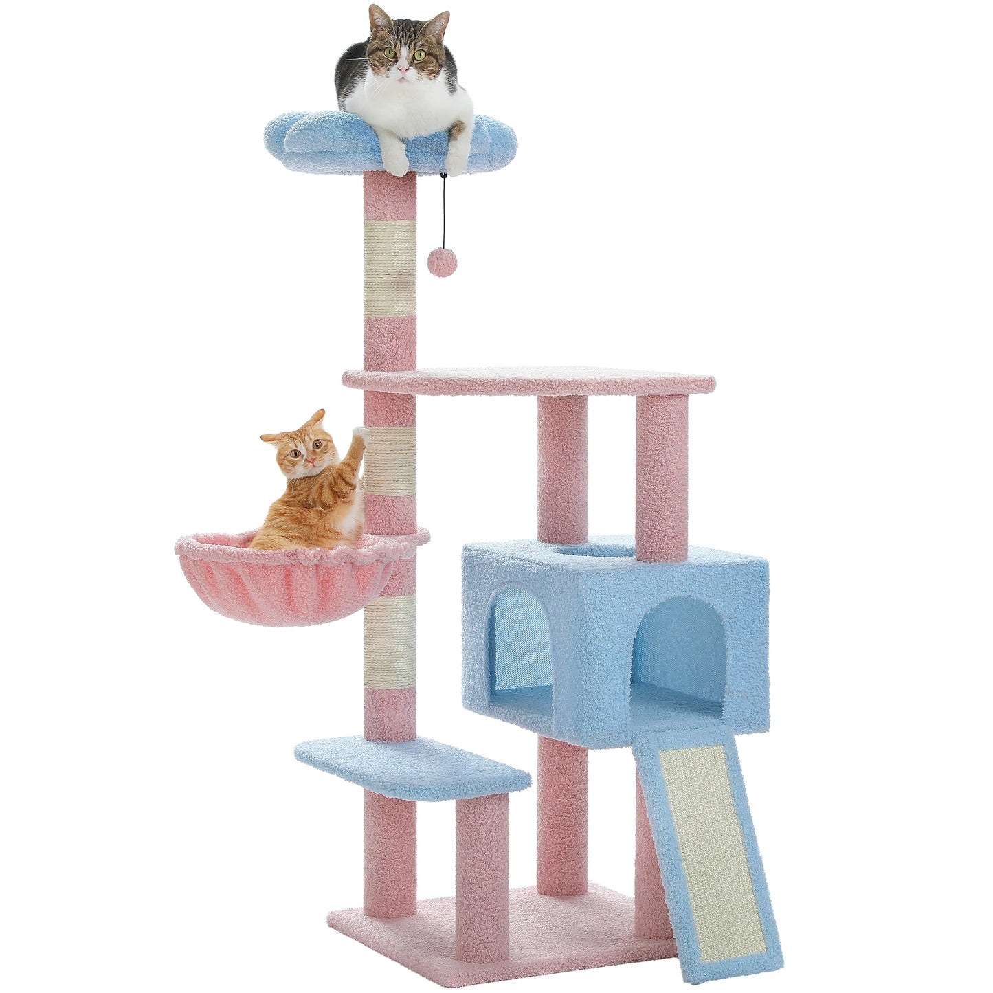 120cm Multi-Level Flower Cat Tree Tower with Sisal Scratch Posts Ramp Top Perch and Fluffy Ball for Small to Medium Indoor Cats