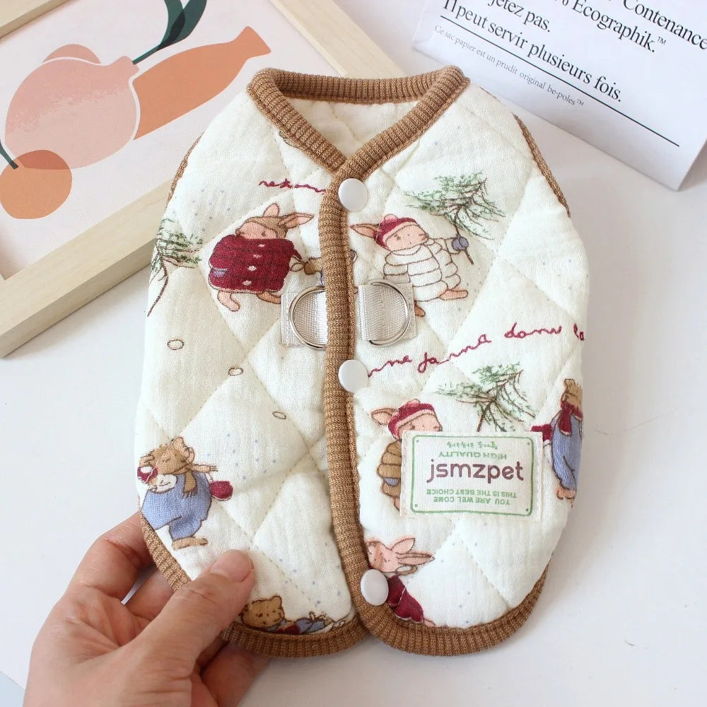 Cute Rabbit Printed Pet Dog Clothes Cat Clothes with Velvet Jacket Teddy Bear Coat Winter Warm Pet Supplies Puppy Clothes Vest