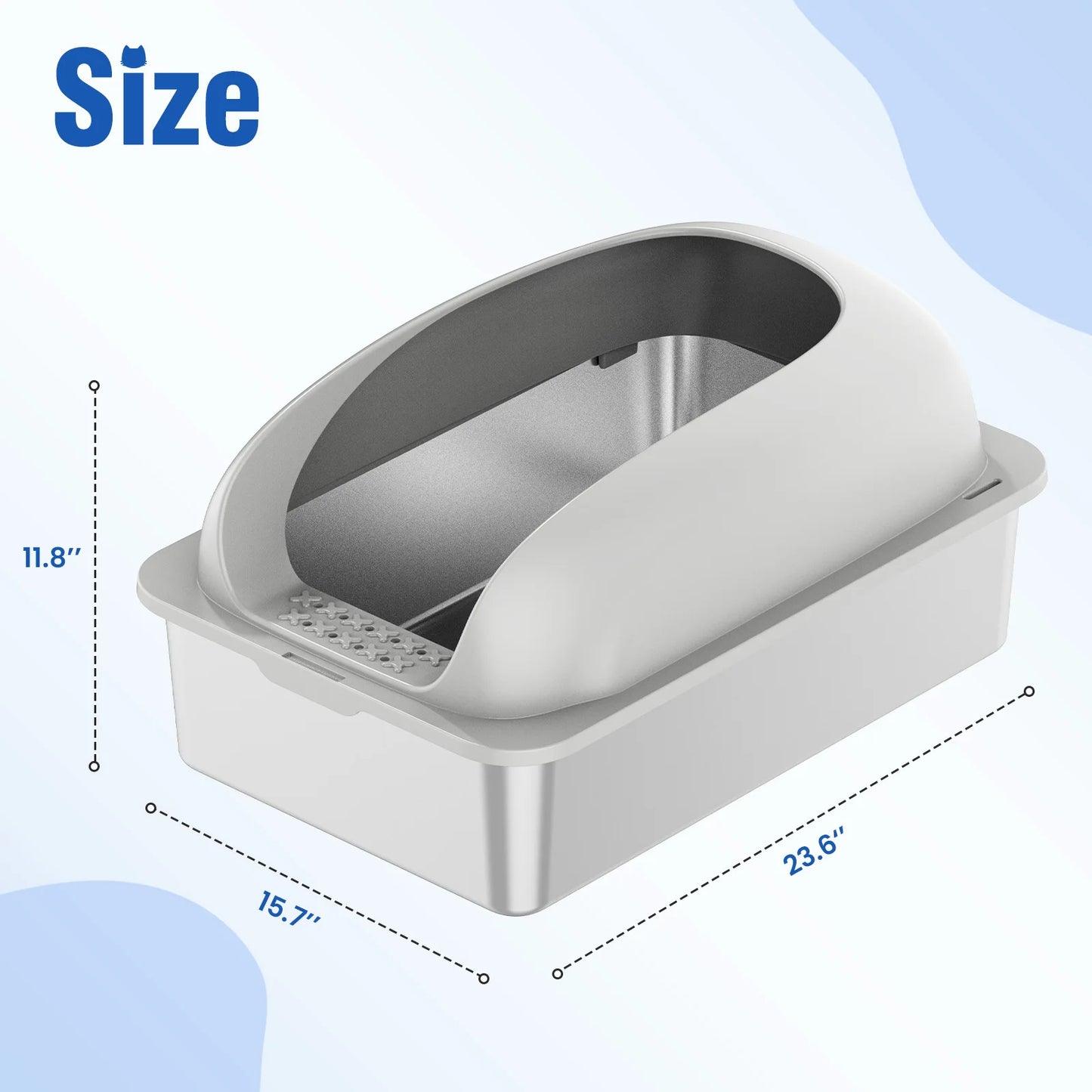 JHK 24IN Stainless Steel Cat Litter Box with Lid Large Cat Litter Box for Big Cats Anti-Urine Leakage Scoop and Mat Included