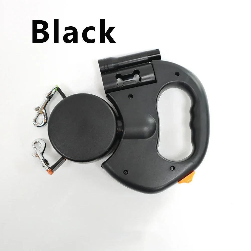 Retractable Dual Doggie Leash with LED Light, 360 Swivel No Tangle for Each Dog Independent Braking with 3M Reflective Leads Dog