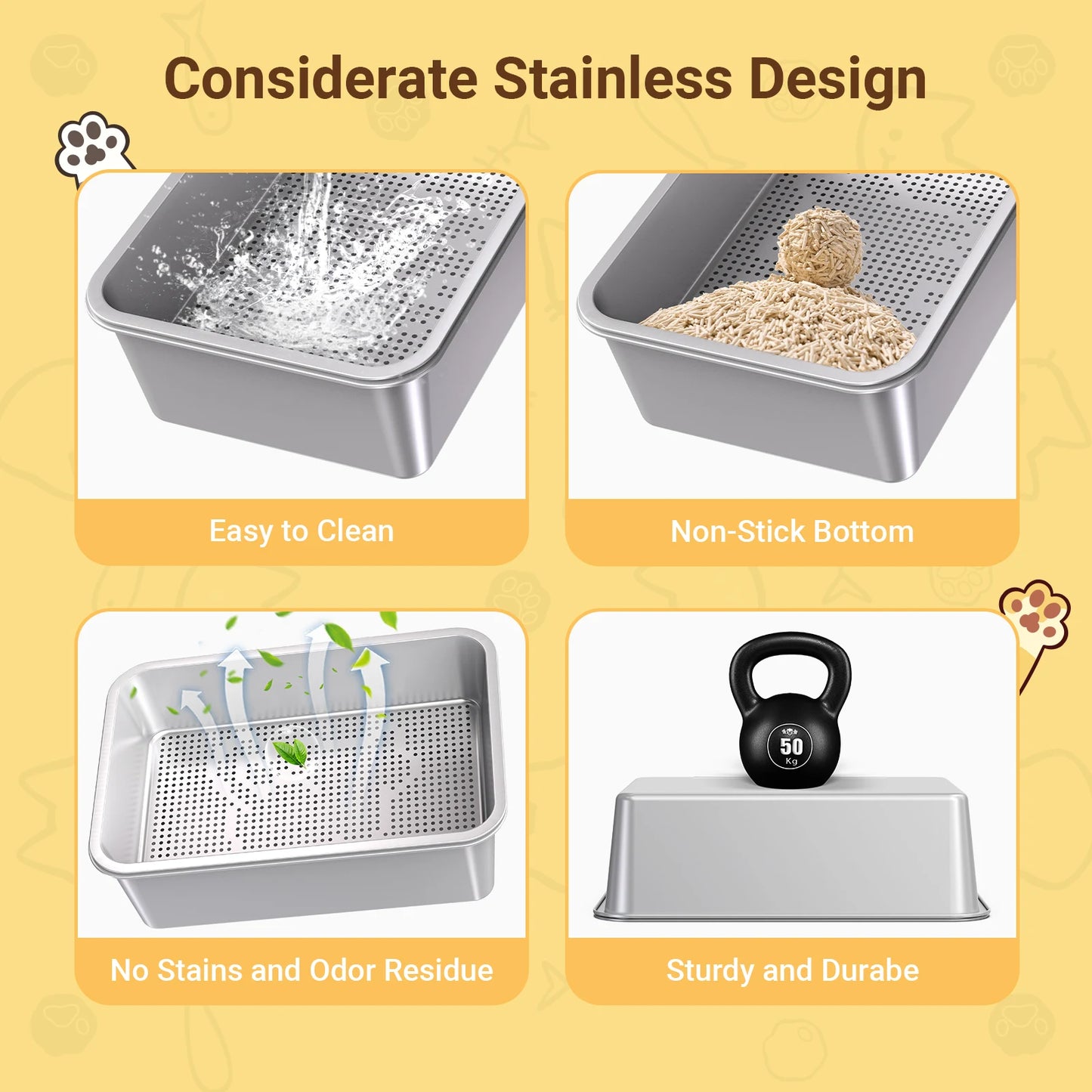 XL Stainless Steel Cat litter box, Sifting Cat Litter Box for Wood Pine Pellets, for big/fat cat, Ordor control, Easy Clean