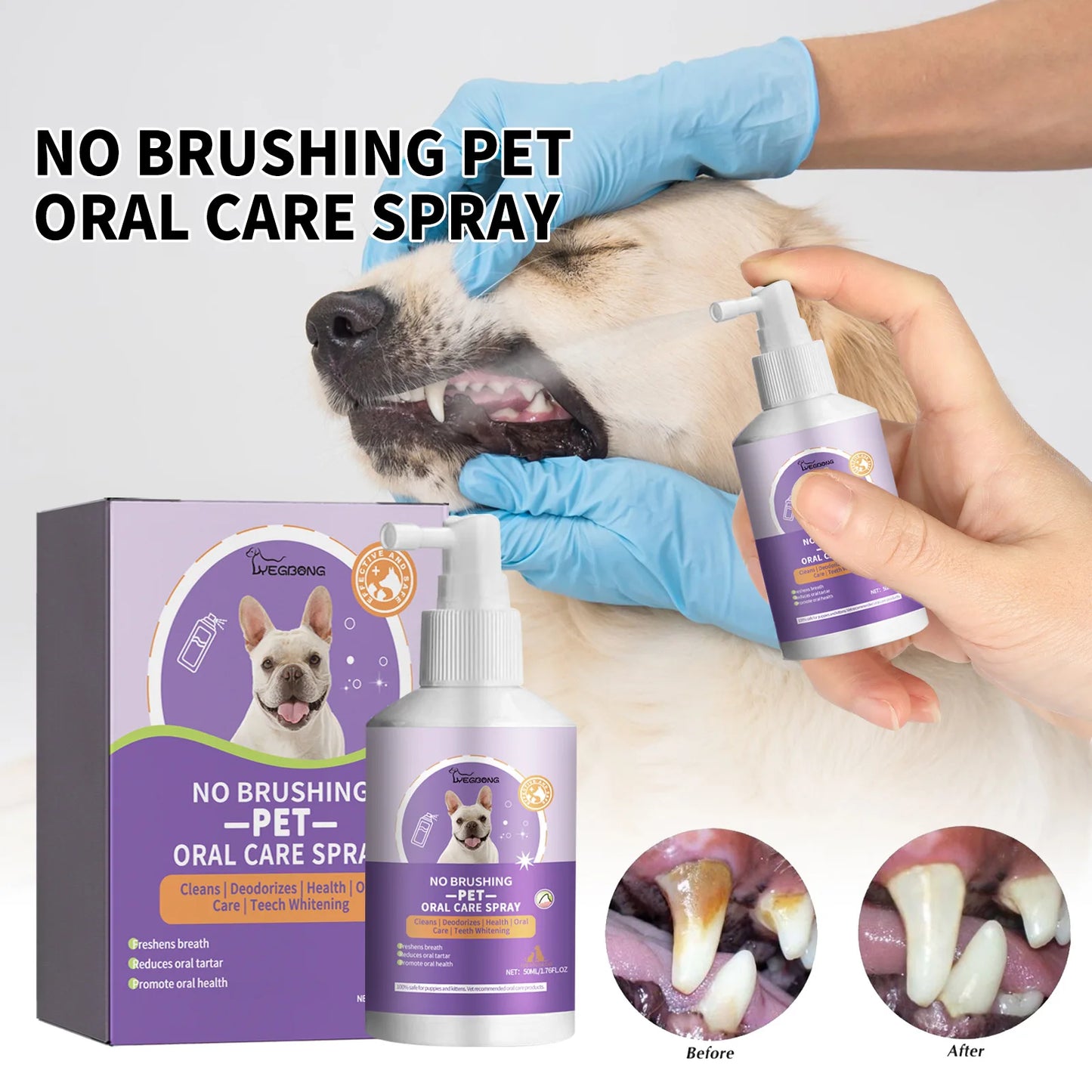 Yegbong Pet Oral Cleaning Spray Dogs Cats Mouth Fresh Deodorant Remove Tartars Bad Breath Removal Health Care Pet Odor Cleaner