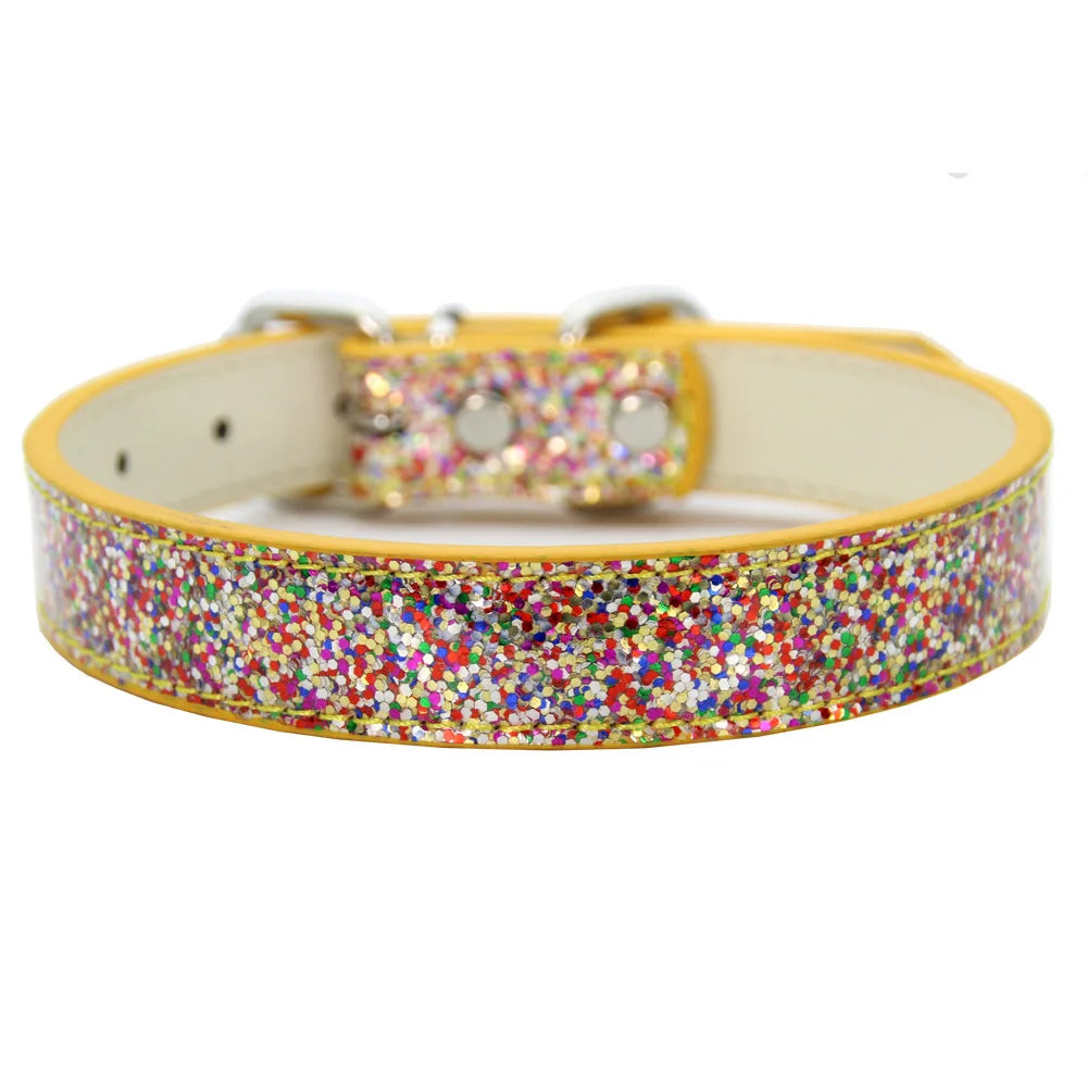 Bling Puppy Cat Collars Adjustable Leather Shining Collar for Small Medium Dogs Cats Chihuahua Pug Yorkshire Pet Supplies