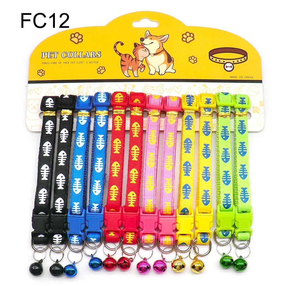 12Pcs Wholesale Mix Color Anti-Lost Dog Collars Pet Cat Puppy Buckle Collar with Bell 6 Colors Footprint