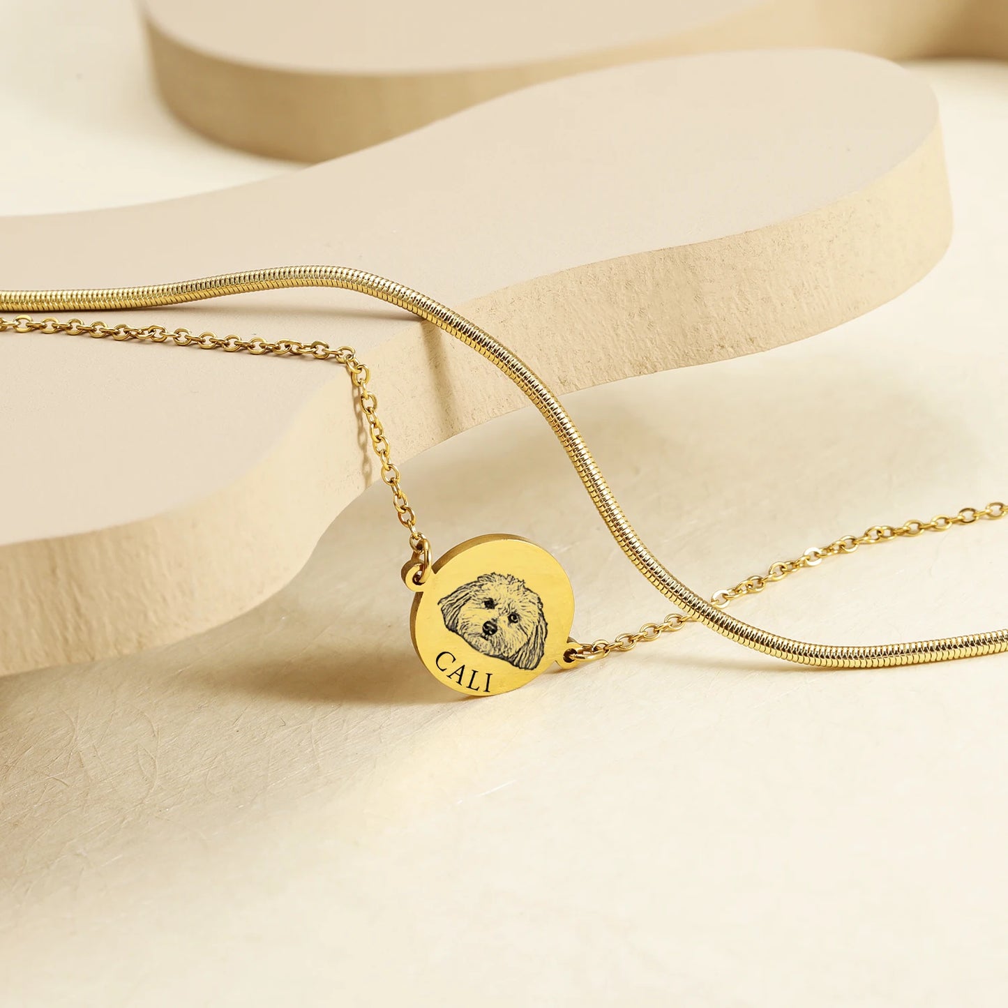 Custom Pet Portrait Bracelet Personalized Double Chain Bracelet Round Pendant Women Jewelry For Mom Gift Pet Memorial Gifts