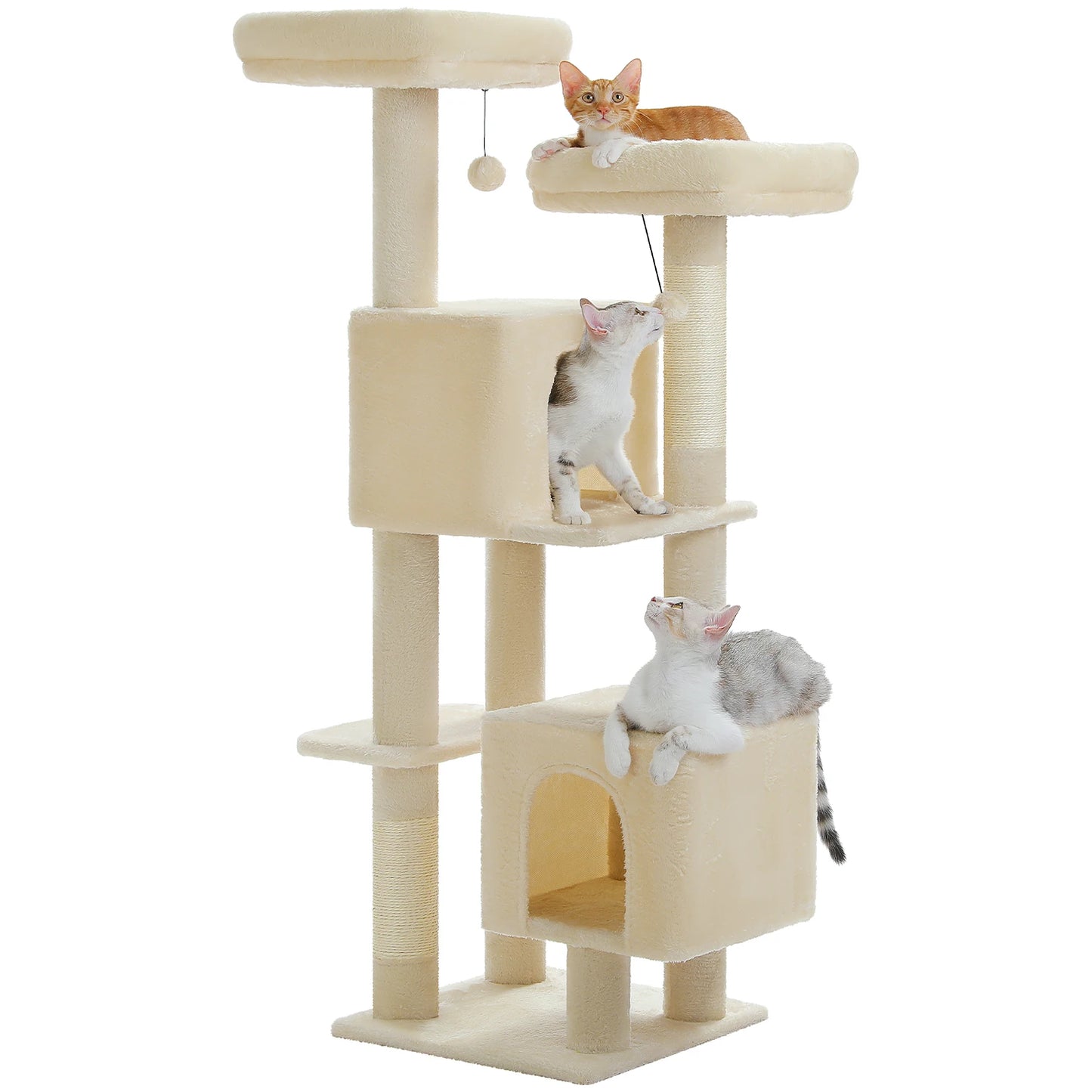 Cactus Cat Tree, 133cm Cat Tower for Indoor Cats, Cute Cat Tree with 2 Padded Perches, 2 Condos & 2 Scratching Posts