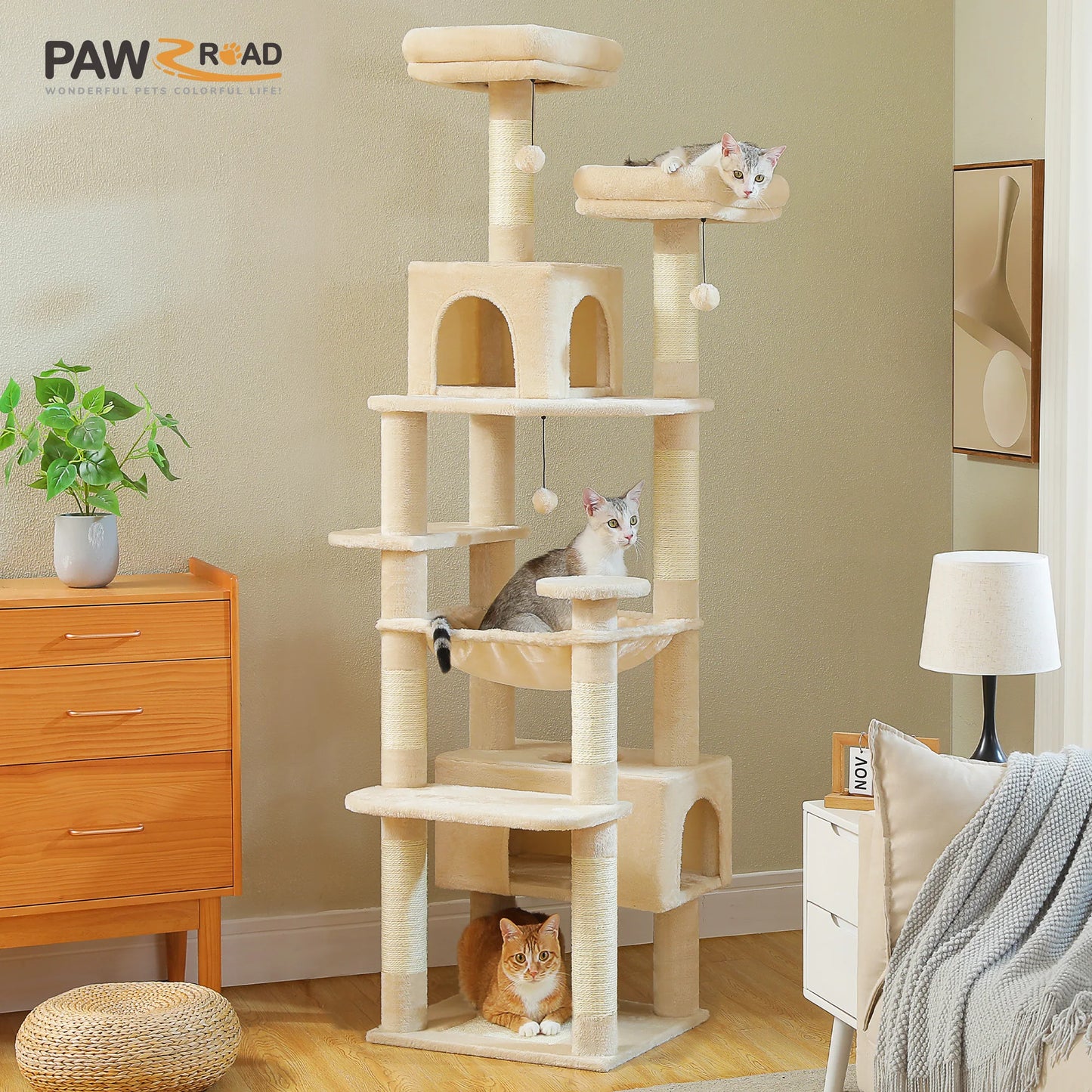 Stable&Safe Cat Tree Multi-Level Cat Tower with Spacious Hammock&Top Perches,Comfortable Condo Perfect for Indoor Cats,Cat Toy