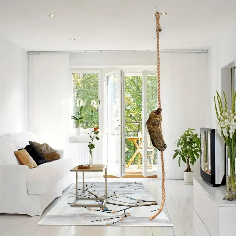 Cat Climbing Shelf Cat Climbing Rope 3m Jute Rope Ceiling-Mounted Climbing Rope for Cats Kickers Climbers Toys for Cat Scratcher