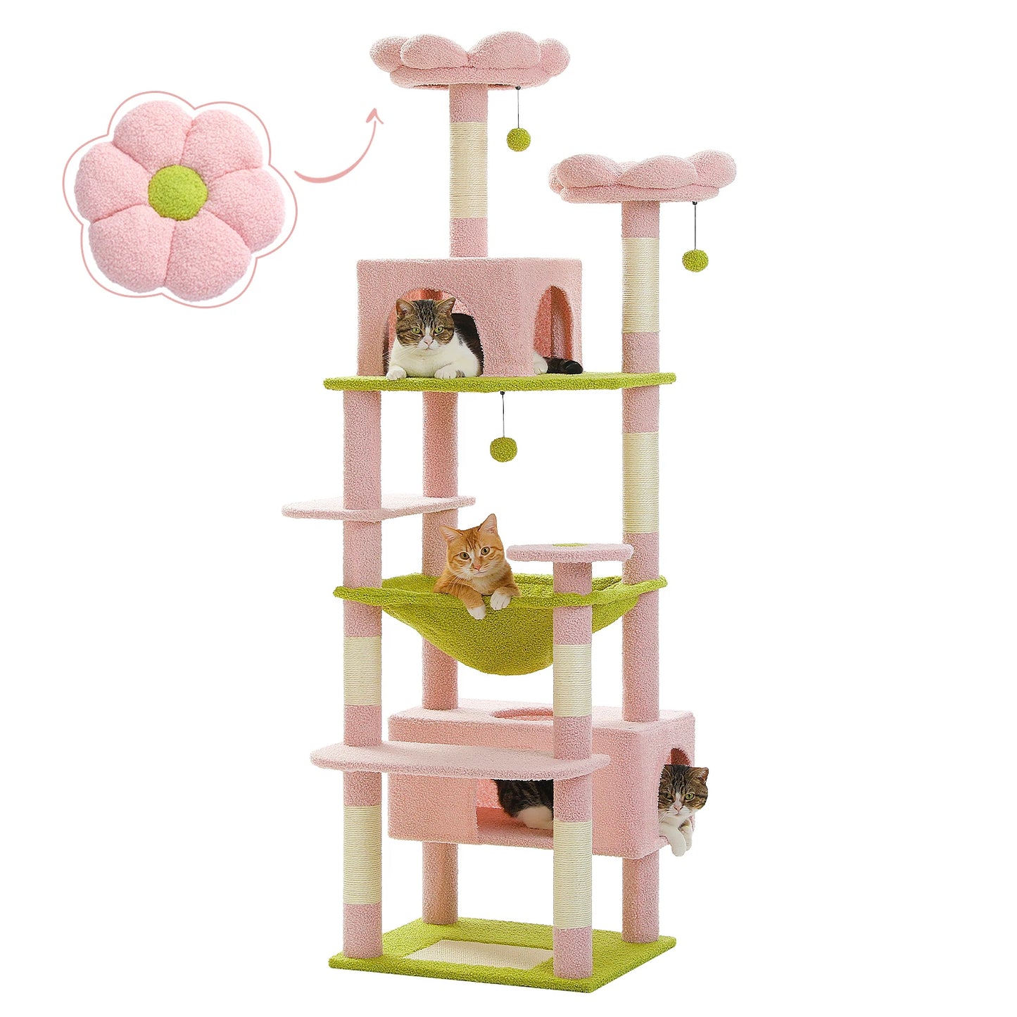 Large Cat Tree for Indoor Cats, Tall Cat Tower with Sisal Scratching Posts, Plush Condo Hammock, Cat Furniture House, Cat Toys