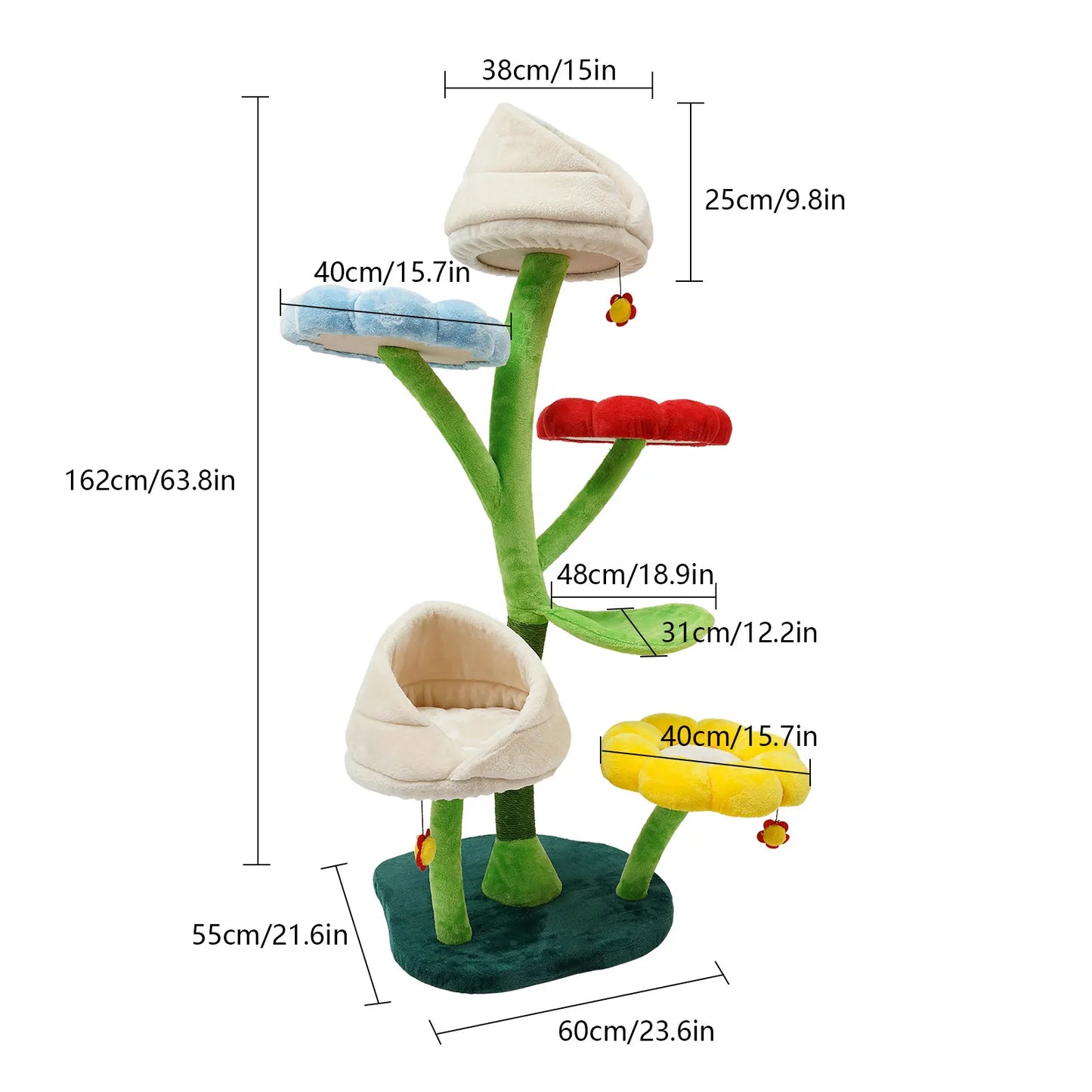 6 Tiers Large Cat Tree, Leaf-shape Hammock Multi-Level Tower for Cat, 22 lbs Load Capacity Cat Climbing Frame