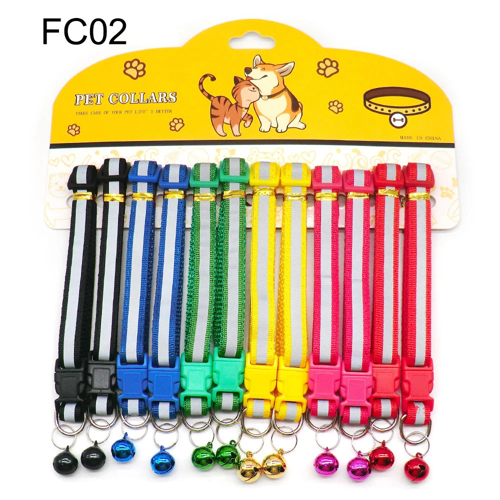12Pcs Wholesale Mix Color Anti-Lost Dog Collars Pet Cat Puppy Buckle Collar with Bell 6 Colors Footprint