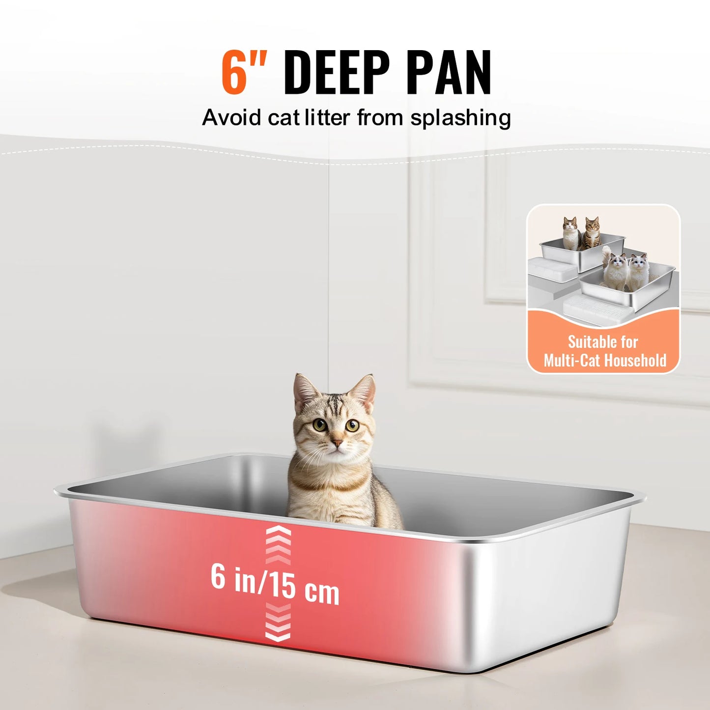 SucceBuy Cat Litter Box Large Stainless Steel Enclosed Odor-Free Cat Litter Box with Scoop Wide Filtering Foot Board for Cats