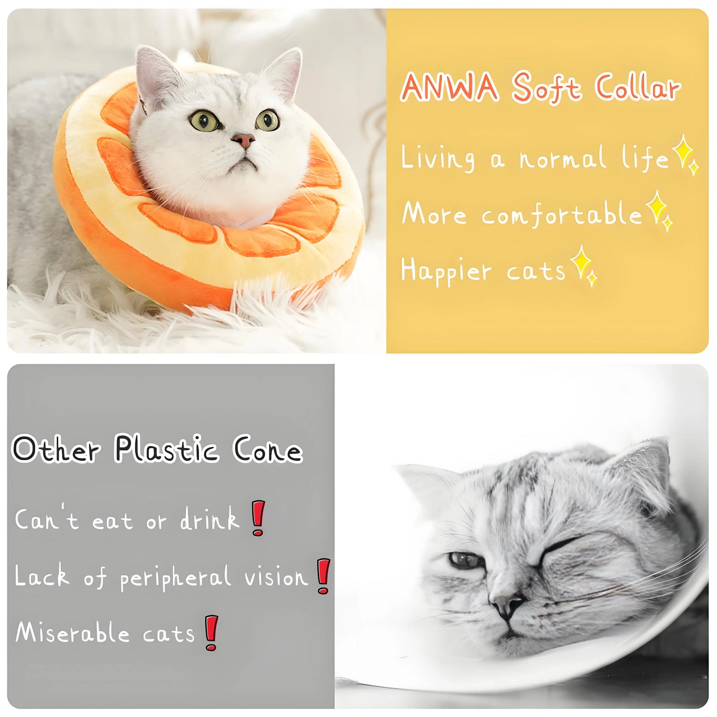 Adjustable Cat Cone Collar Soft, Cute Cat Donut Collar After Surgery, Kitten Recovery Cones to Stop Licking