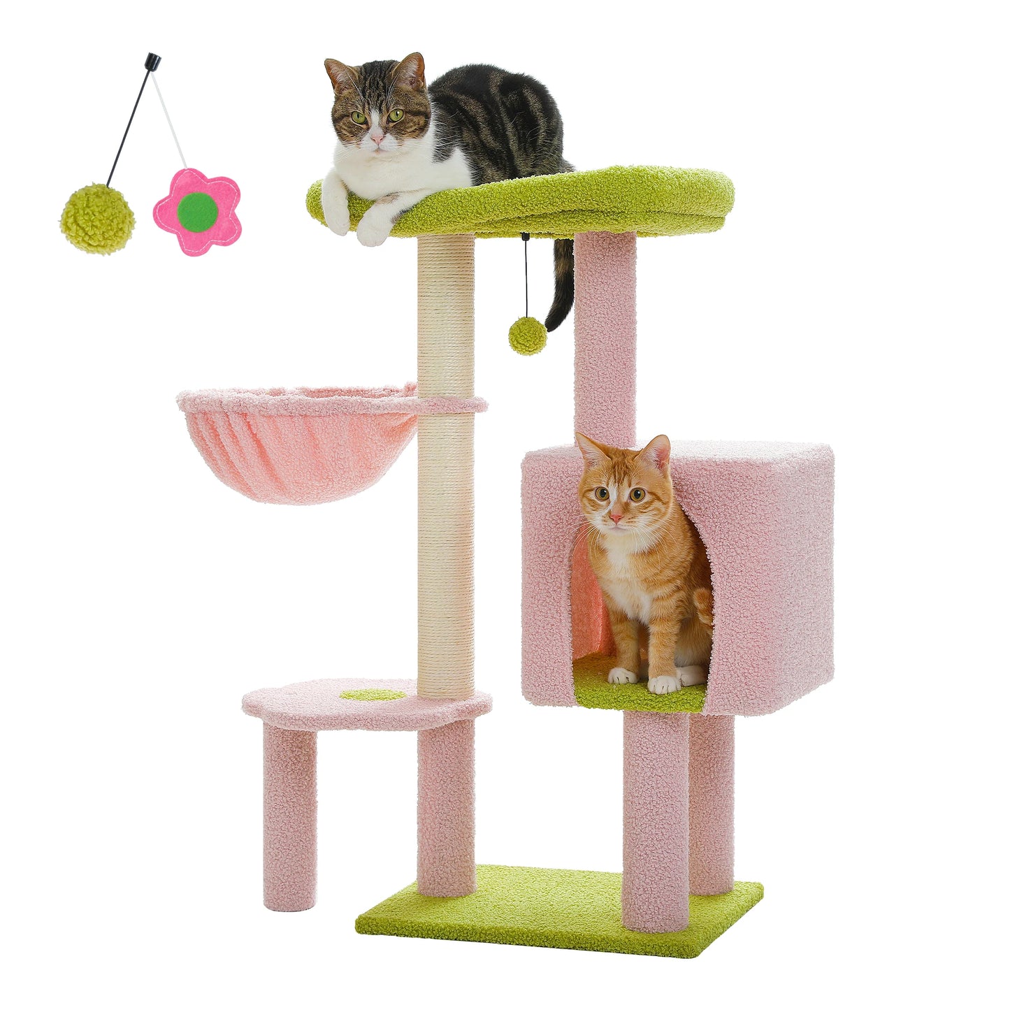 90cm Cat Tree with Scratching Post, Dangling Bell Ball,Spacious Top Bed,Cozy Hammock,Private Cat Condo Suitble for Indoor Cats