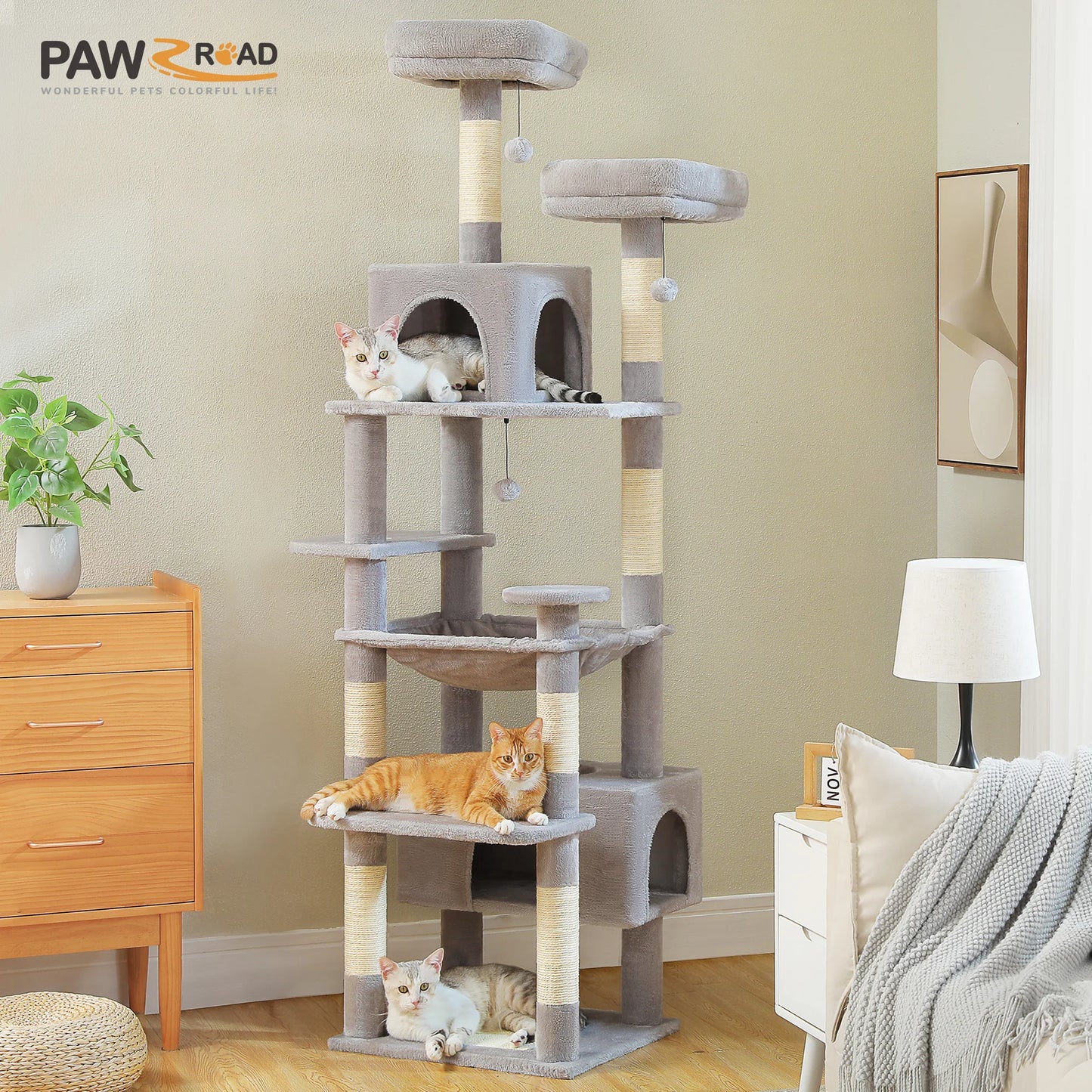 Stable&Safe Cat Tree Multi-Level Cat Tower with Spacious Hammock&Top Perches,Comfortable Condo Perfect for Indoor Cats,Cat Toy