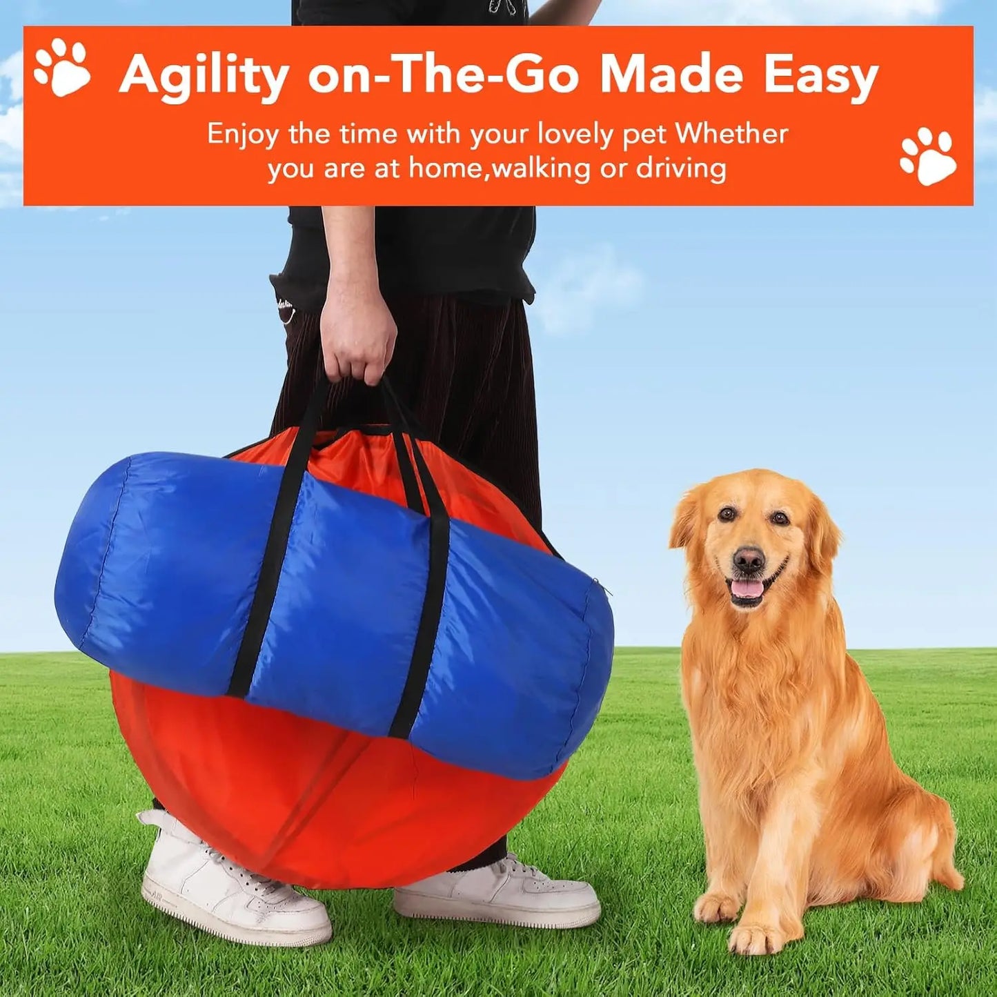 87 Pcs Dog Agile Training Equipment Set Obstacle Course Kit with 70" Tunnel Tire Jump Hurdle Jump Weave Poles for Outdoor Game