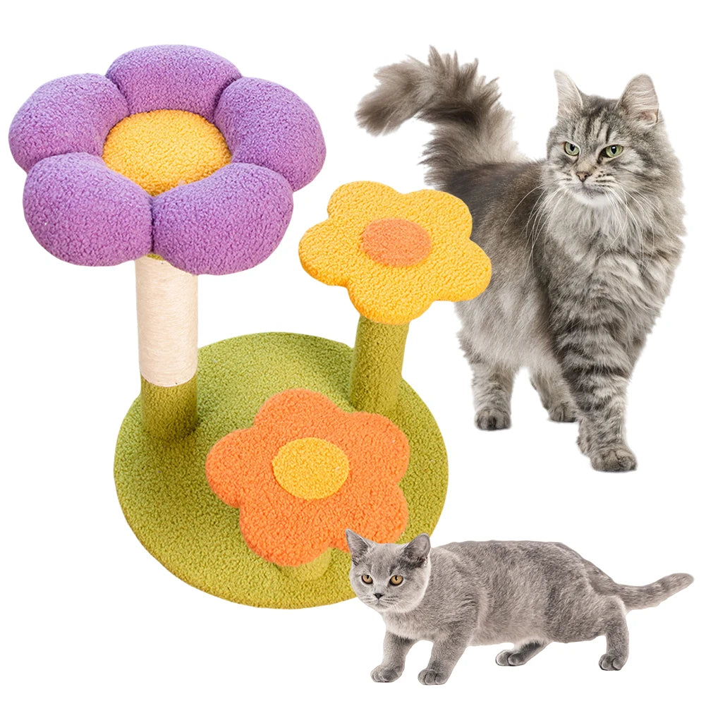 Flower Cat Tree Tower Cat Climbing Frame Sisal Wrapped Cute Cat Tree Multi-Function Interactive Cat Tower 3 Layer for Kittens