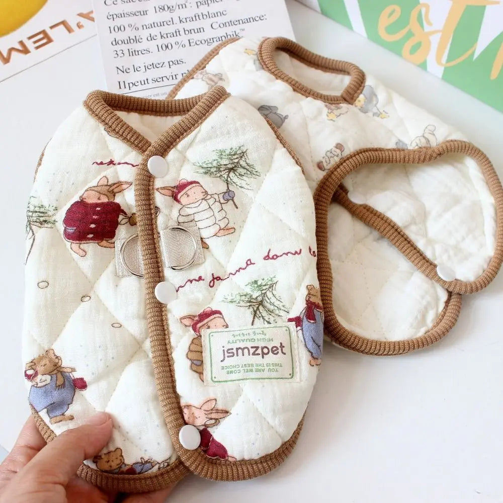 Cute Rabbit Printed Pet Dog Clothes Cat Clothes with Velvet Jacket Teddy Bear Coat Winter Warm Pet Supplies Puppy Clothes Vest