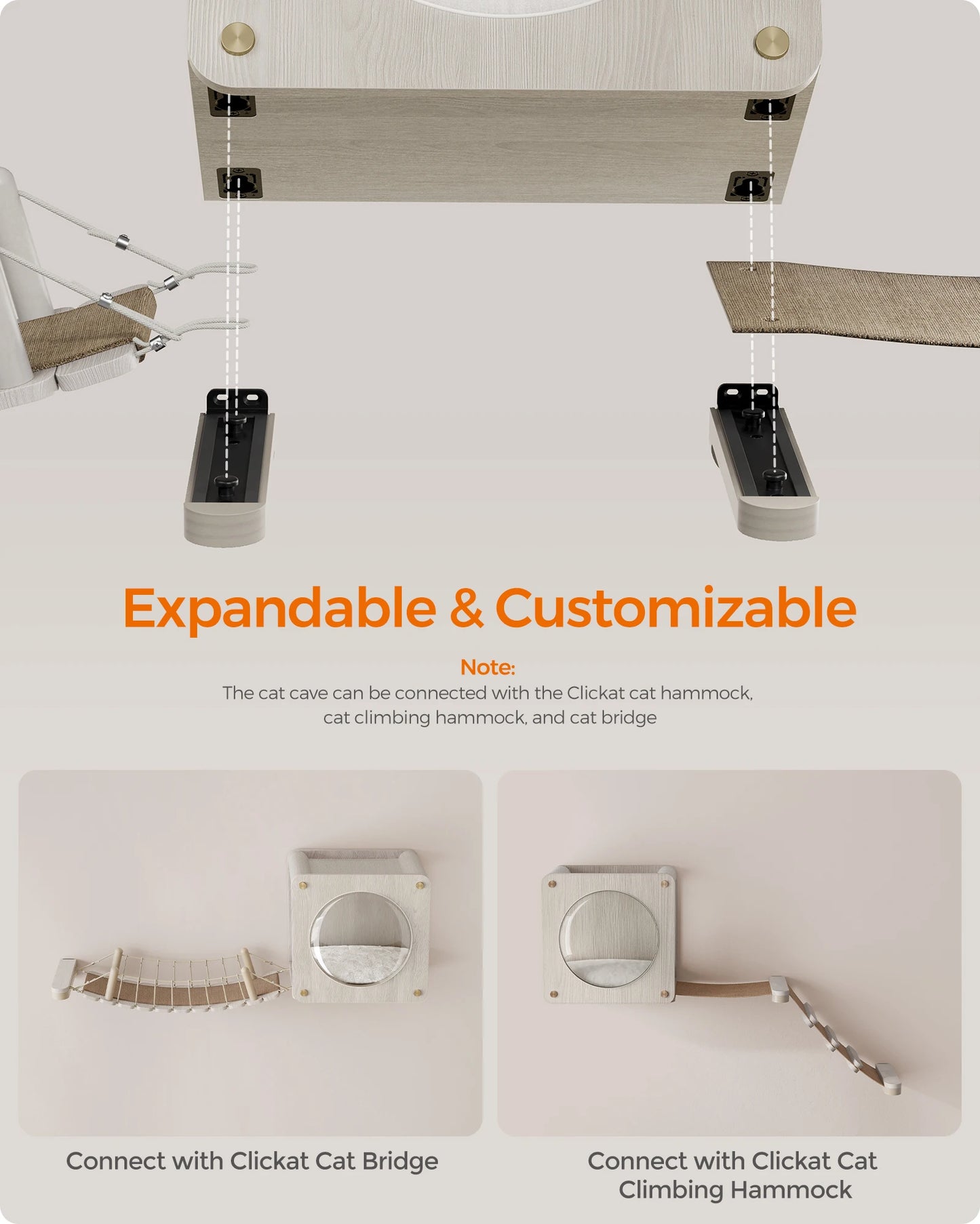 Feandrea Clickat Collection - No.010 Cat Cave, Cat Wall Condo House with Hammock, Observation Window, Extremely Quick Assembly