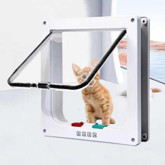 Cat Flap Door with 4 Way Security Lock Puppy Kitten Safety In&out Pet Door ABS Plastic Small Pet Gate Pet Doors and Sliding Door