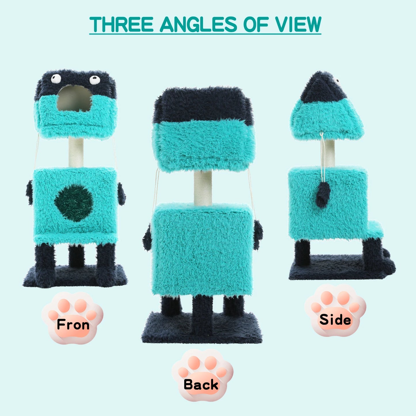 Monster Series Cute Cat Tree Tower Plush Modeling with 2 Big Cat Condos Cat Scratching Post with Plush Shoes Strange Braids Toy