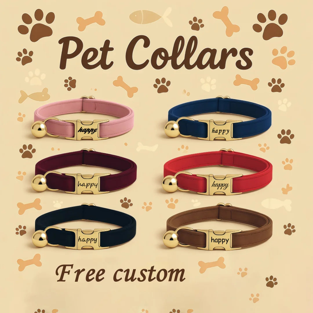 Customized Velvet Anti Lost Cute Bell Cat Collar Puppy Collar Light Luxury Fashion Good-Looking Pet Accessories Free Engraving