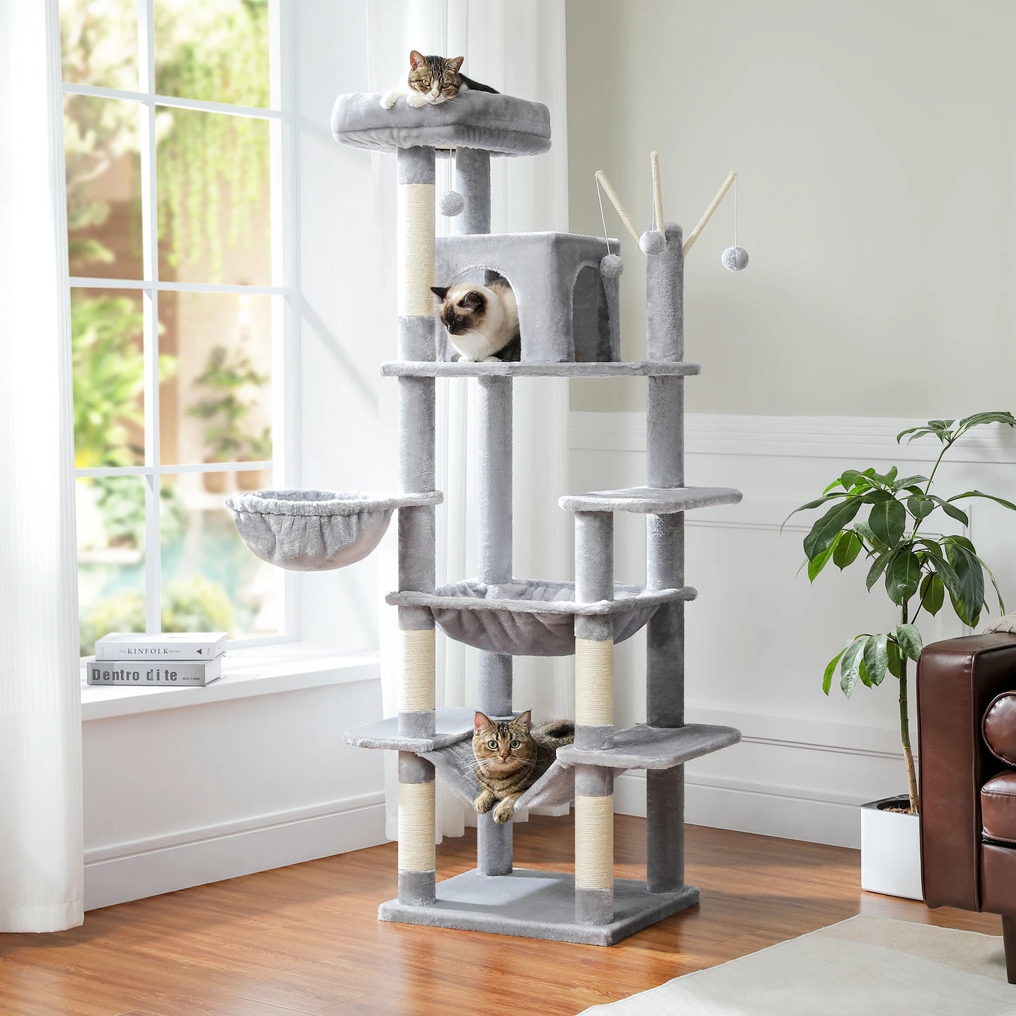Stable&Safe Cat Tree Multi-Level Cat Tower with Spacious Hammock&Top Perches,Comfortable Condo Perfect for Indoor Cats,Cat Toy