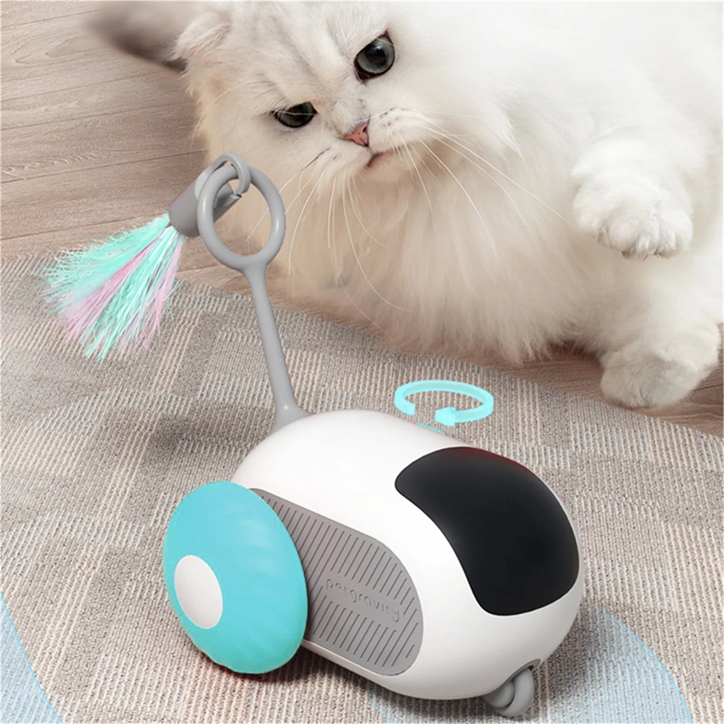 1pc Interactive Automatic Remote Control Cat Mice Car Toy and 1pc Smart Electric Moving Speedy Cat Ball Toy with Feather Tail