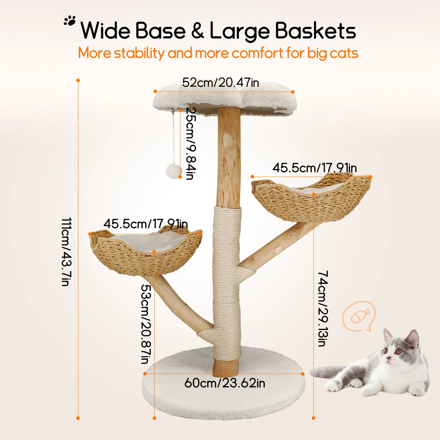 Modern Cat Tree Activity Tower with Plush Cushion and Toy Ball Sisal Scratching Post Kitten Condo Play House for Indoor