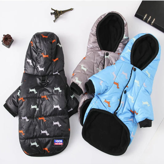 Hot Printed Cotton Down Jacket Autumn Winter Clothes For Dogs With Leash Ring Thicken Hoodie For Small Medium Dogs Puppy