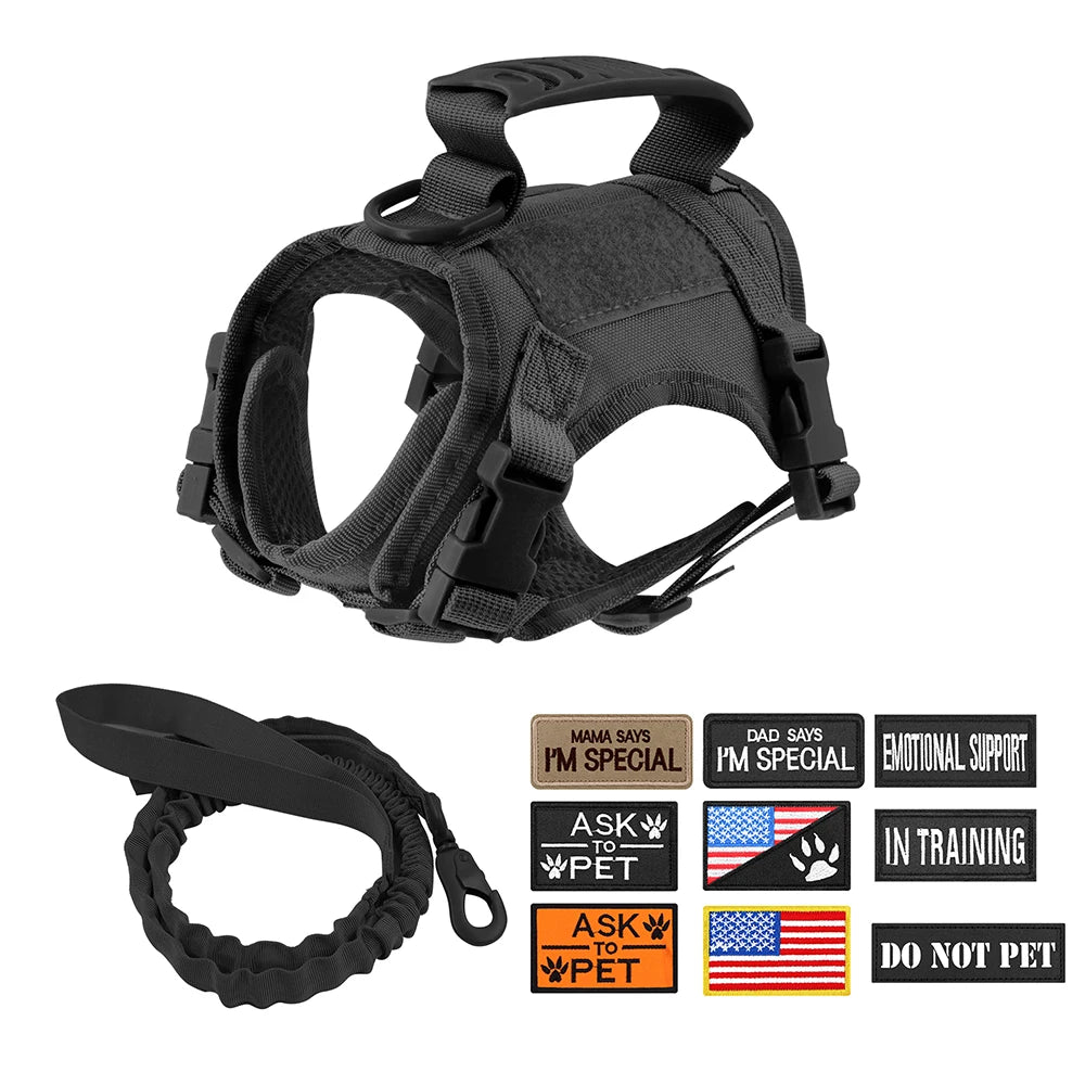 Tactical Cat Harness Leash with 9 Patches Small Dog Puppy Vest Straps with Handle Harnesses Training Adjustable Pet Accessories