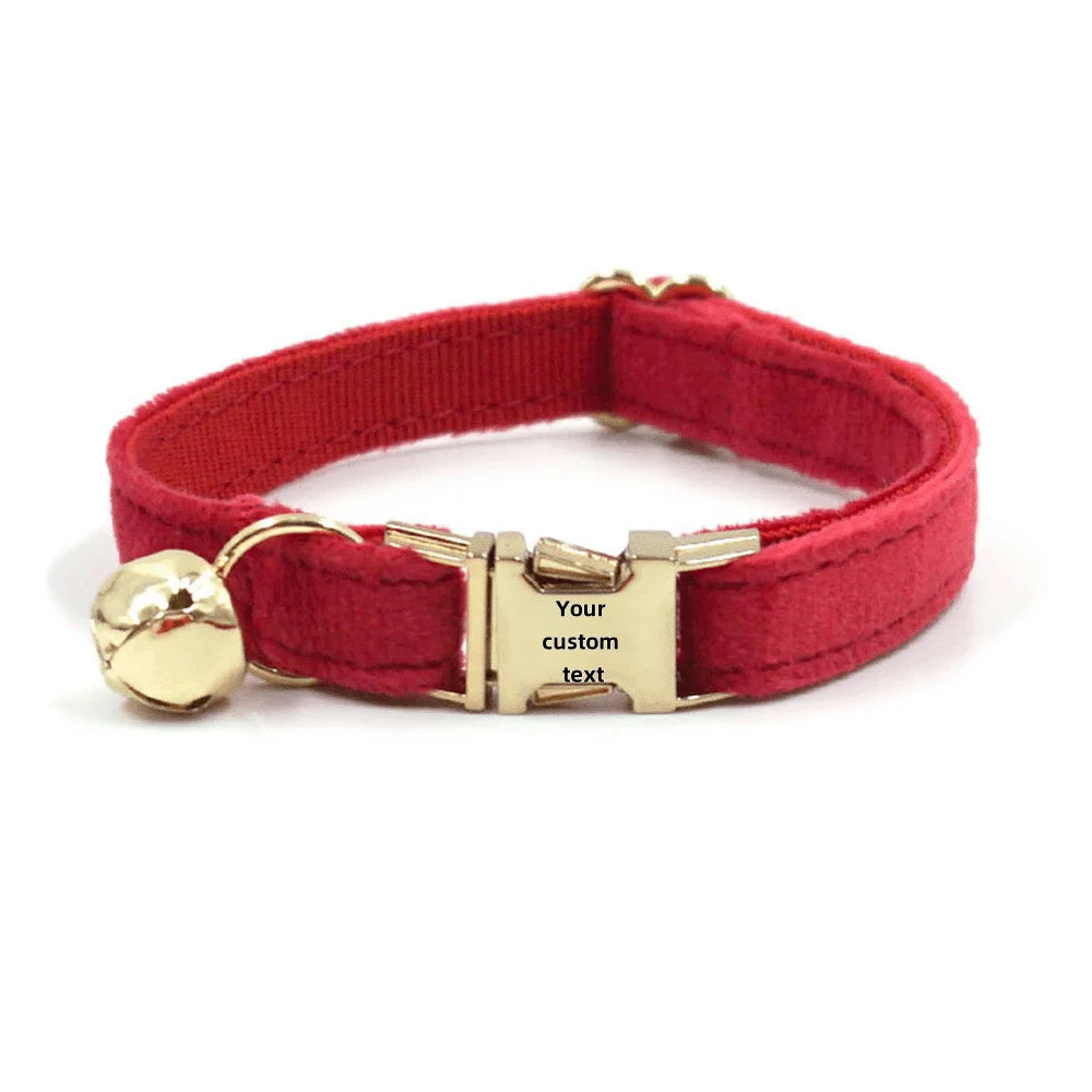 Customized Velvet Anti Lost Cute Bell Cat Collar Puppy Collar Light Luxury Fashion Good-Looking Pet Accessories Free Engraving