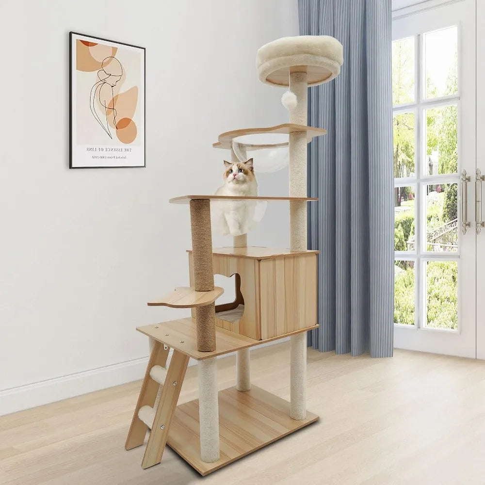 Cat Tree Tower for Indoor Cats 5-Tier Cat Tower Scratching Post Cat Climbing Frame with Climbing Steps and Swing Ball Pet Condo