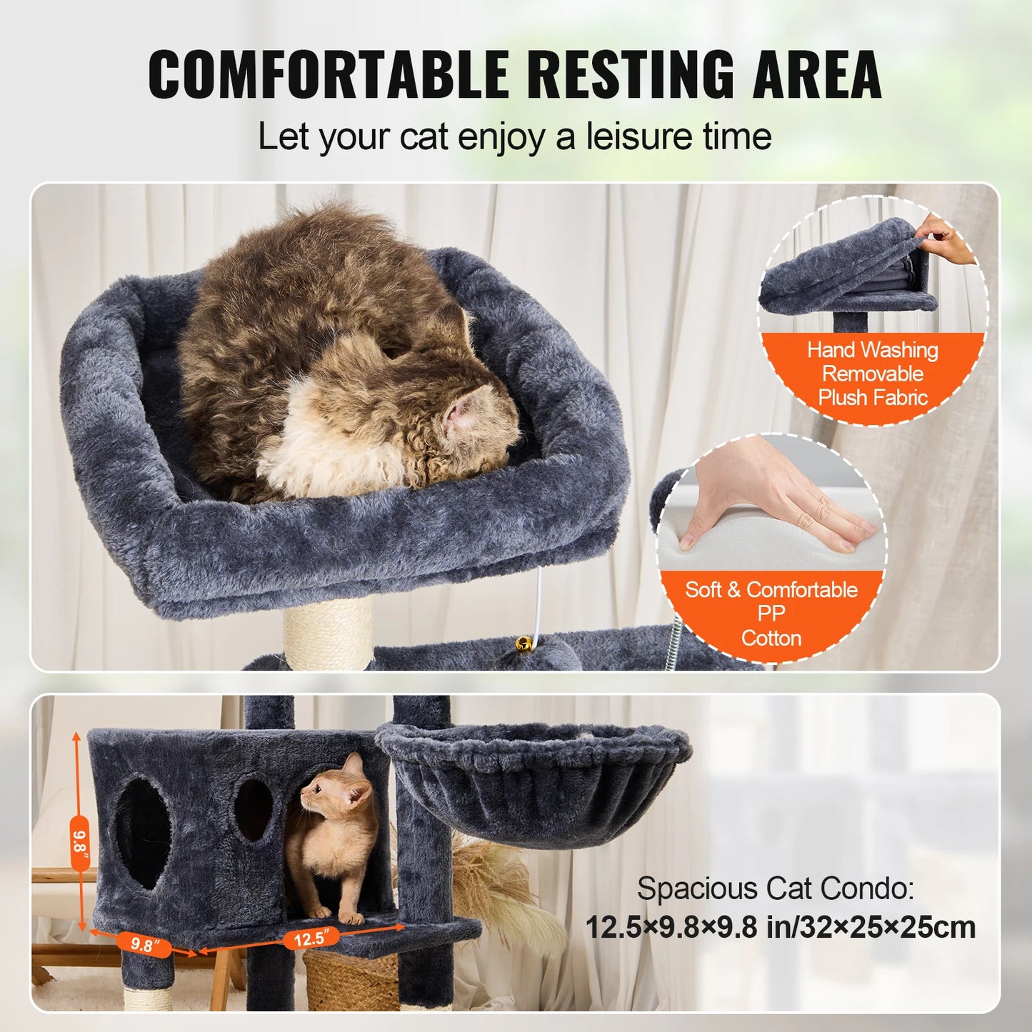 SucceBuy Cat Tree for Indoor Cats 45.2"  Tower with Cat Condo Sisal Scratching Post HammockTop Perch Jumping Platforms Dark Grey