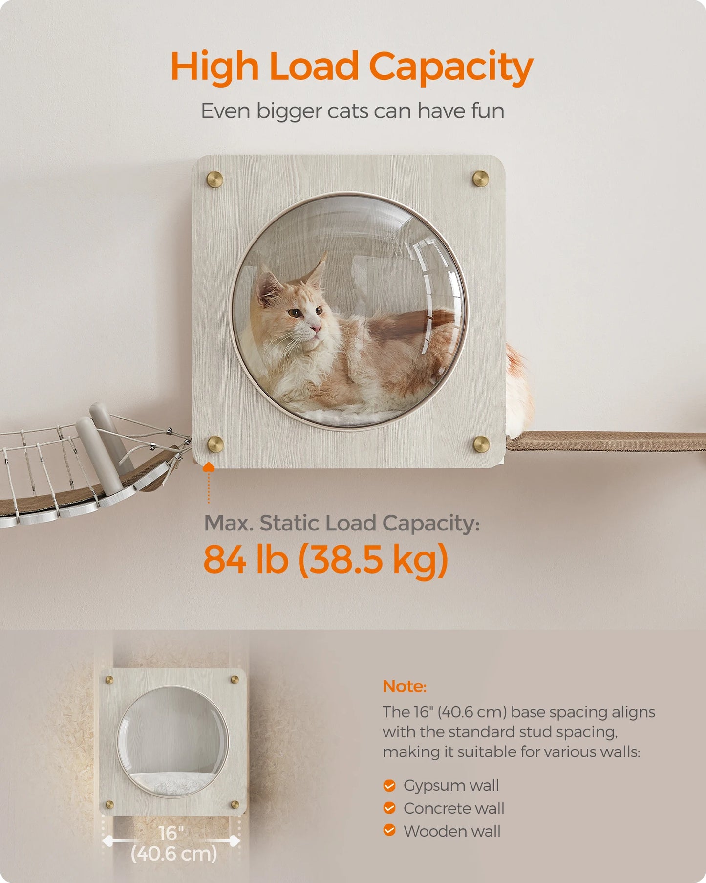 Feandrea Clickat Collection - No.010 Cat Cave, Cat Wall Condo House with Hammock, Observation Window, Extremely Quick Assembly