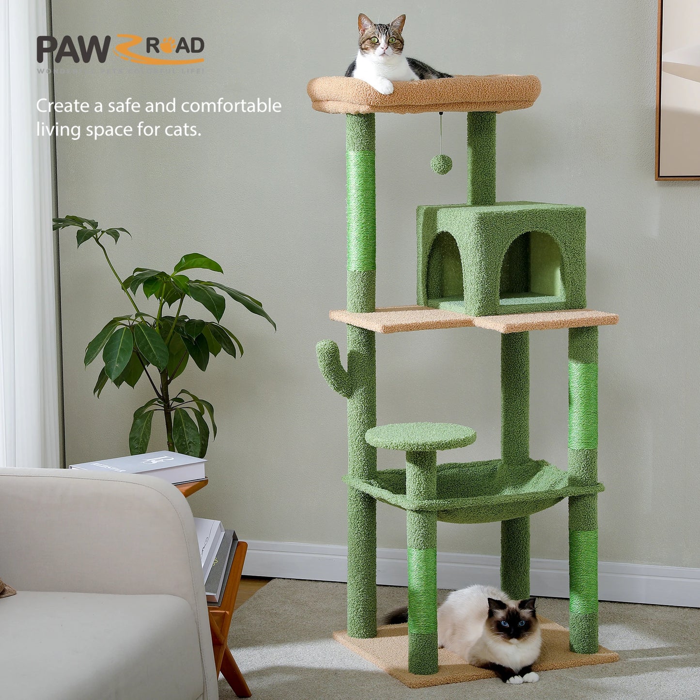 Multi-Level Cat Tree for Indoor, Large Cat Tower with Sisal Scratching Post, Large Condo, Cat Scratcher, Cat Toys, 6 Colors