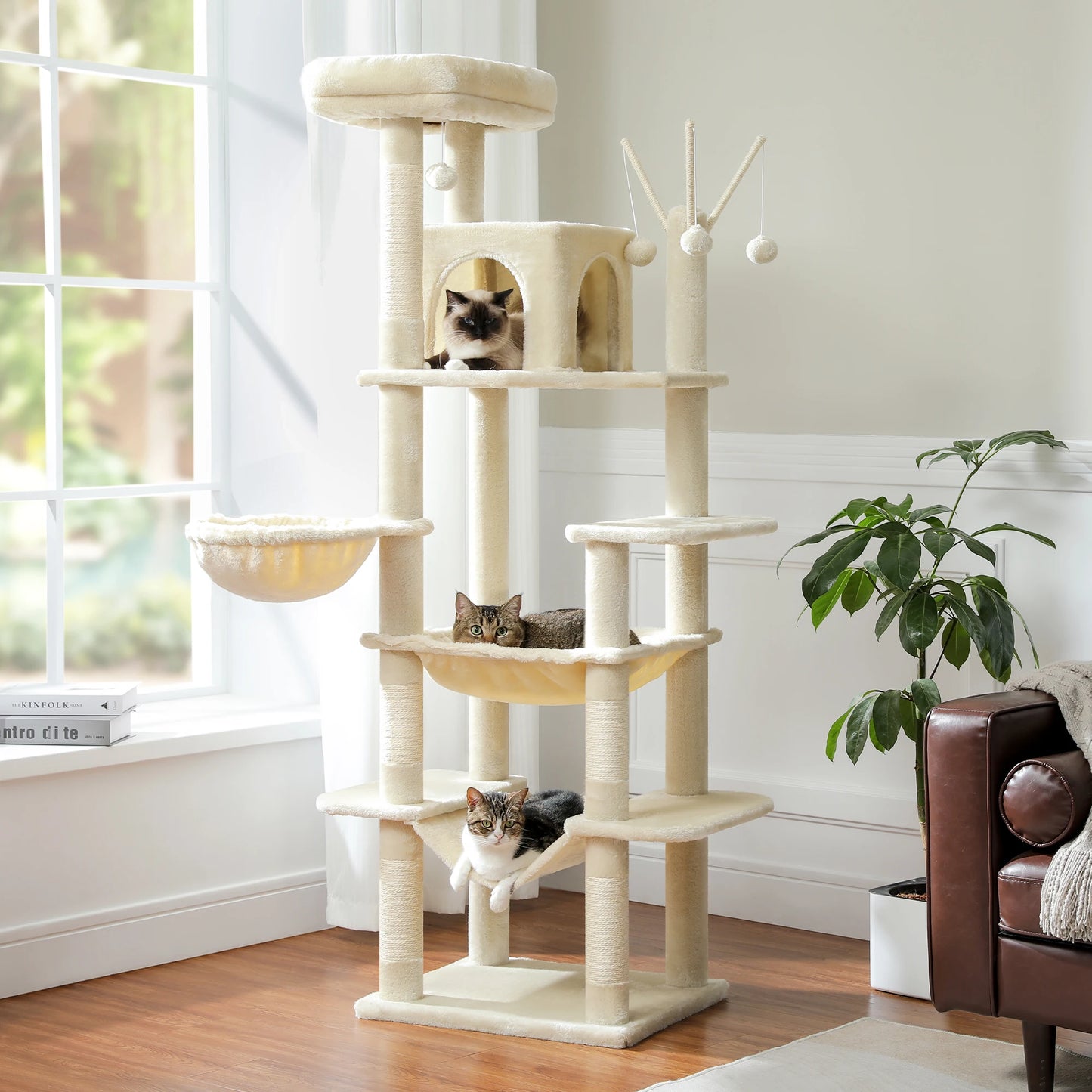 Stable&Safe Cat Tree Multi-Level Cat Tower with Spacious Hammock&Top Perches,Comfortable Condo Perfect for Indoor Cats,Cat Toy